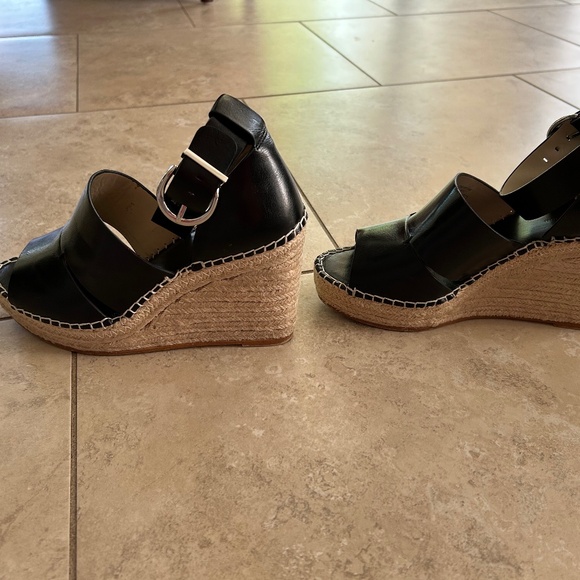 ZARA BASE COLLECTION BLACK LEATHER ESPADRILLE WEDGES SIZE 7 1/2 (38) - Picture 3 of 9